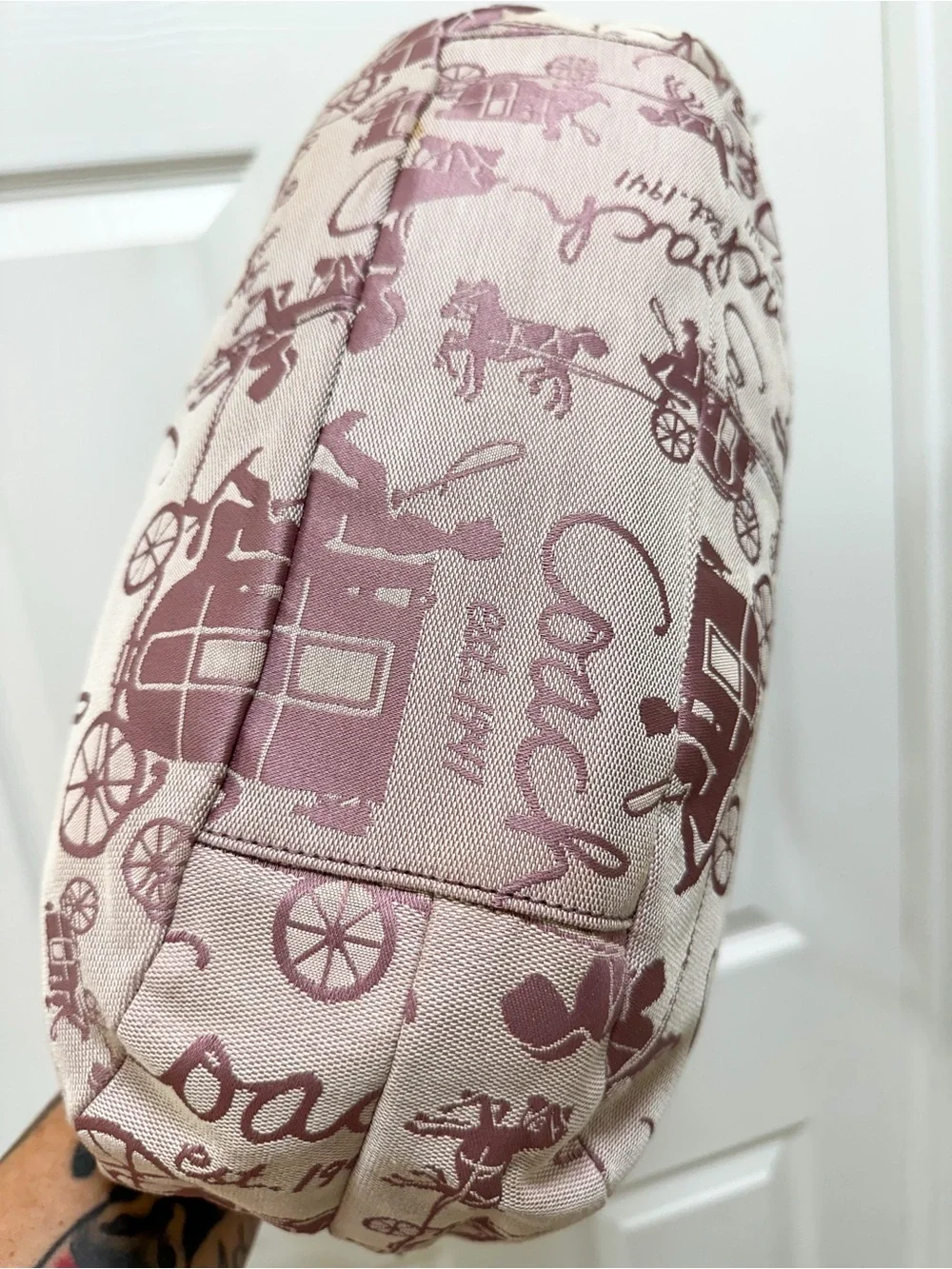 Coach Soho Lyn Horse & Carriage Pink Jacquard & Leather Trim Large Hobo Y2K